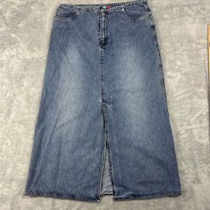Vtg Y2K Frenchkuff Maxi Denim Skirt Women's Sz 16 Blue Slit Rockabilly‎ Classic